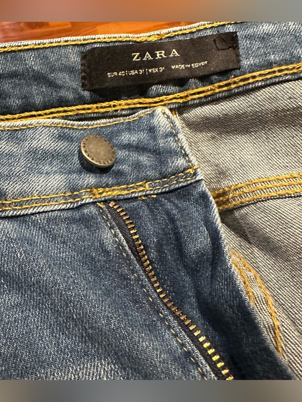 ZARA Men’s Dark Blue Slim Jeans with Contrast Stitching